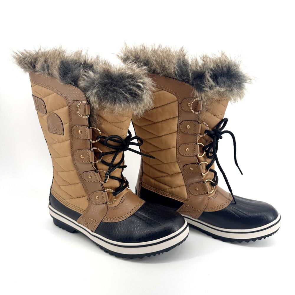 Sorel Tofino II Waterproof Lace-Up Boots Womens US 7.5 Faux Fur Winter Curry NEW